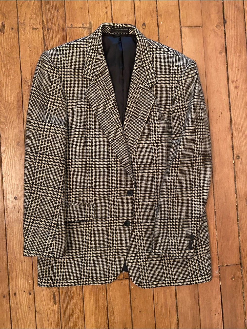 Vintage Men's Black & White Glen Plaid Blazer 42R